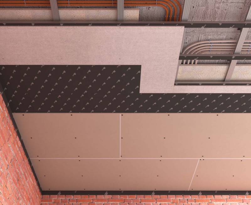 Двухуровневая каркасная звукоизоляция потолка (потолок старт)