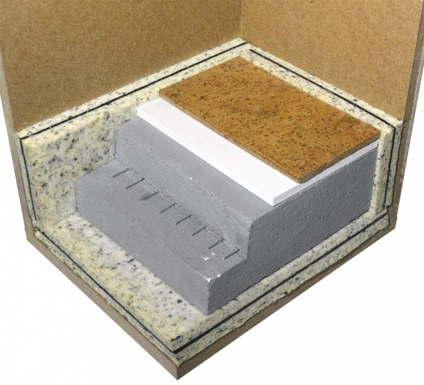 Шумоизоляция пола разрез DB-heavy-panel-20, стяжка, наливной пол, конечное напольное покрытие