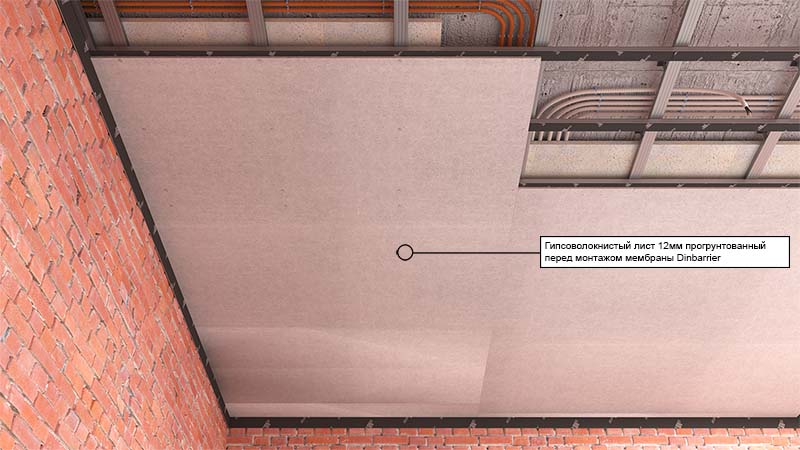 Монтаж гипсоволокнистого листа 12мм для звукоизоляции потолка