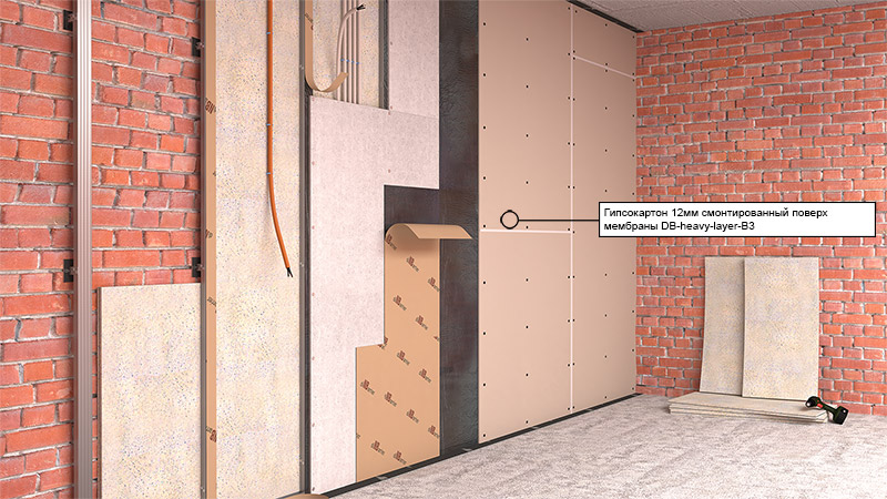 Монтаж шумоизоляционной конструкции стен (шумоизоляция Dinbarrier "Стена стандарт")