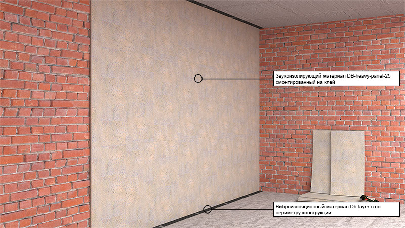 Монтаж шумоизоляционного материала db-heavy-panel-25 (Бескаркасная шумоизоляция Dinbarrier для стен БК-стандарт)